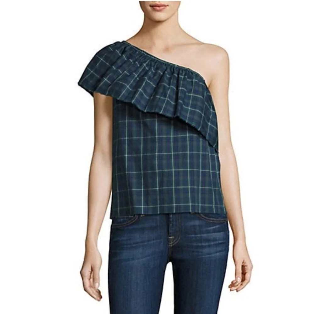 Bailey/44 One Shoulder Top Plaid Blue/ Green Size XS - Picture 1 of 4